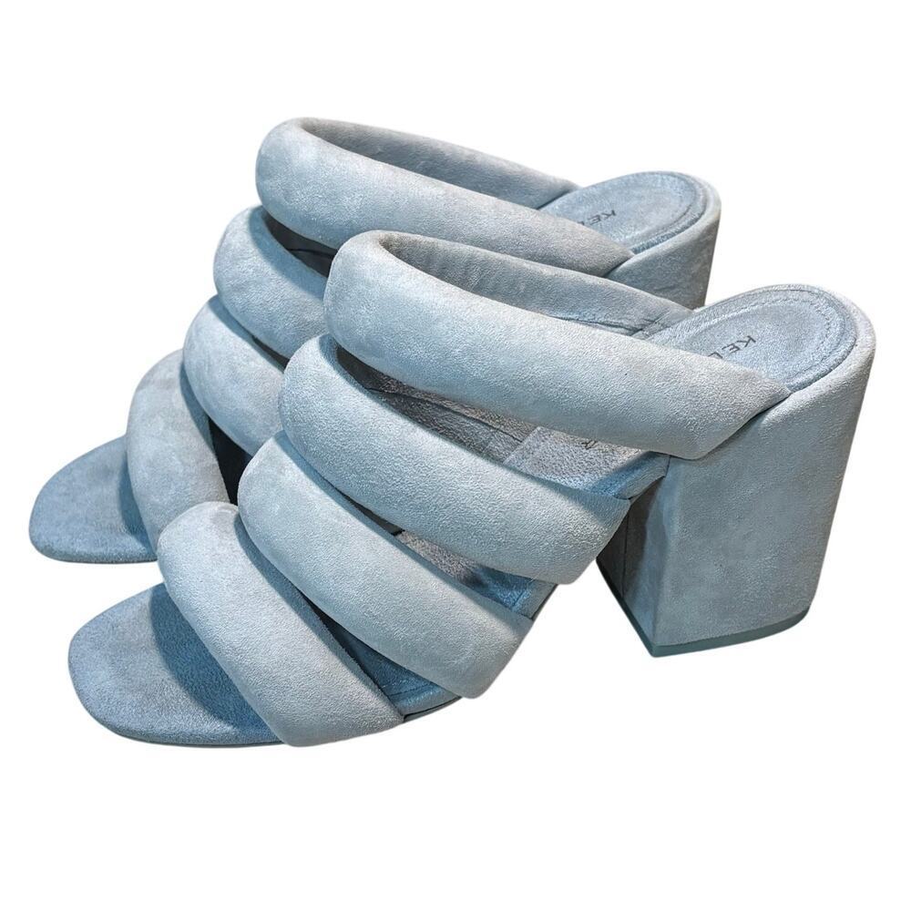 Kelsi Dagger Brooklyn Periwinkle 100% Leather Mell Mule Heeled Sandals Size 7.5